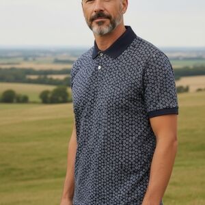 Polo Ralph Lauren -NWOT Navy Blue Paisley Polo Shirt, Blue Label, Side Slits,XXL